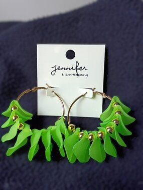 Abstract Leaf Hoop Earrings - Green NWT